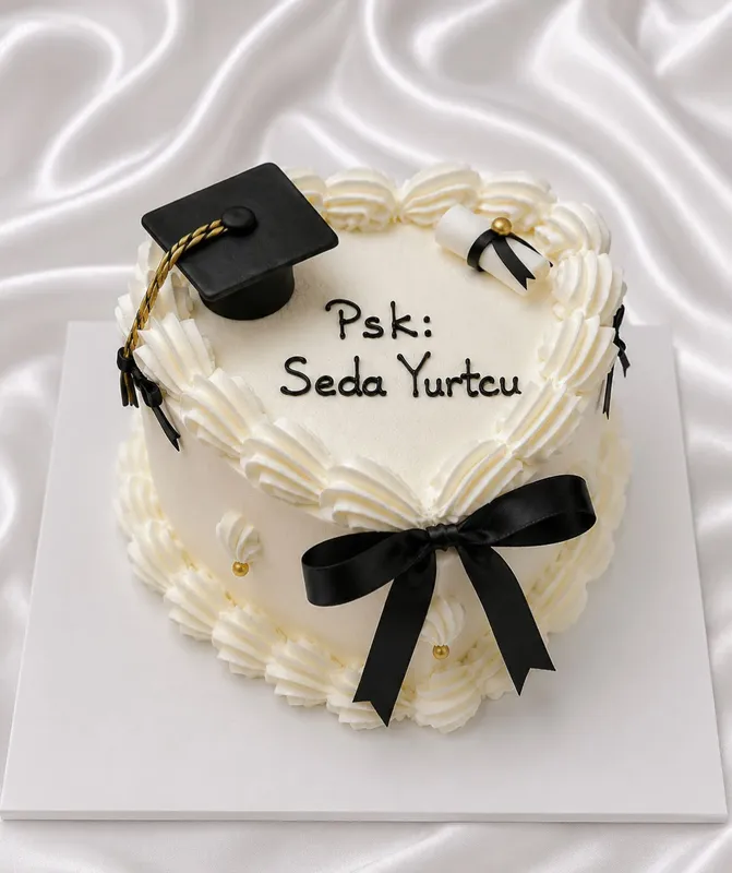 Mezuniyet kepli, siyah kurdeleli kalp pasta