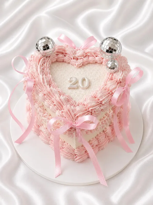 Pembe kurdeleli 20 yaş kalp pastası